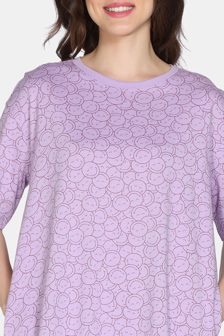 Zivame 2 Mile Fashion Knit Cotton Loungewear Dress - Orchid Bloom — image 6